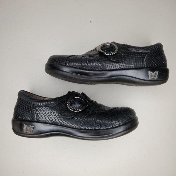 Alegria Khloe Black Burnish Snake EU Size 39 US Size 9 Slip On Clog - Picture 1 of 9